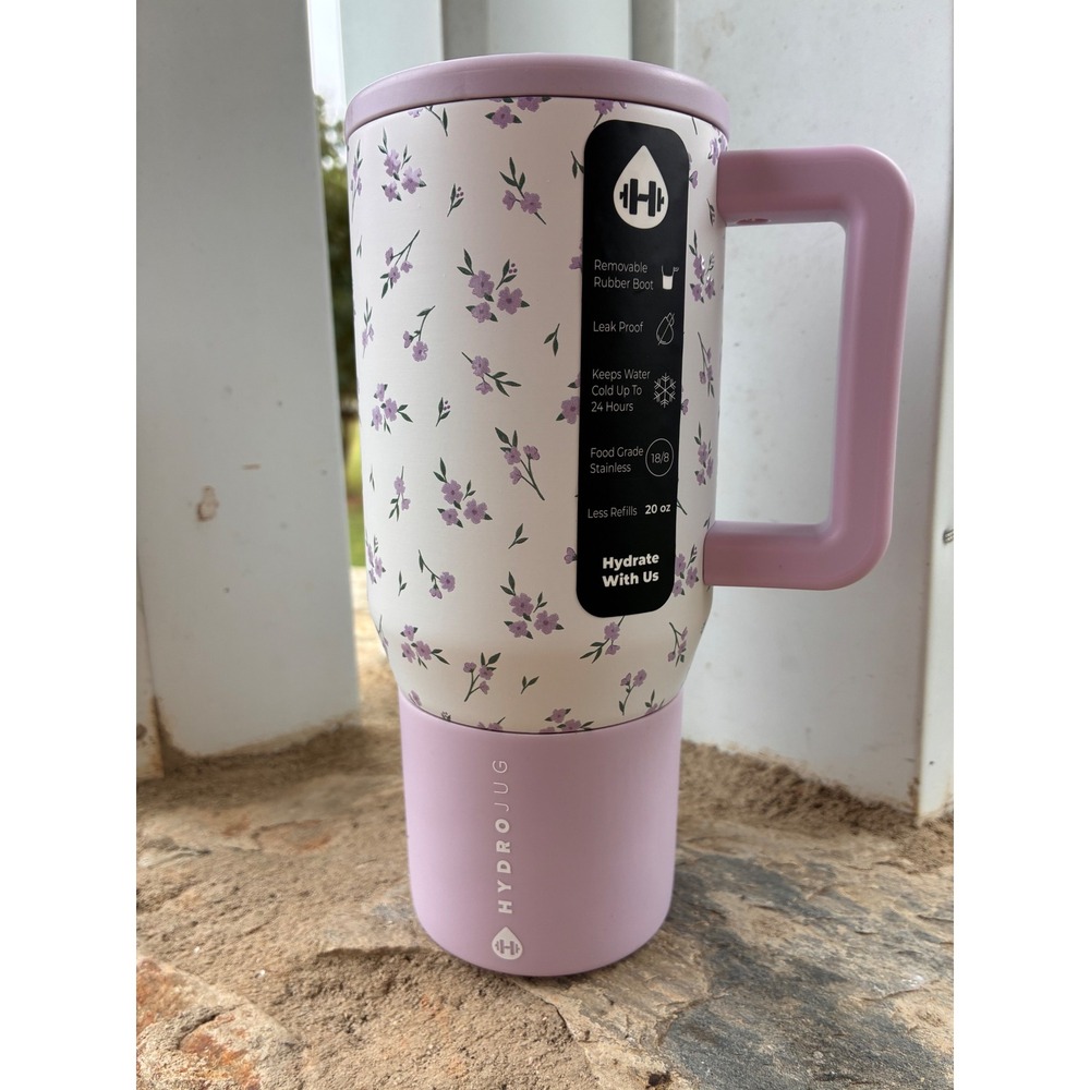 HydroJug Traveler 20oz Tumbler Iris Cottage Core Floral Purple Insulated Mug NEW